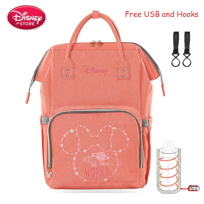 pink Сумки для подгузников от disney для мамы, usb-сумка для бутылочек, Термосумка для подгузников для беременных, рюкзак для мам с Микки и Минни, сумка для ухода за ребенком - Цвет: pink