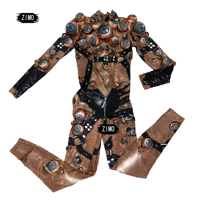 Halloween Men Women Horror Costume 3D Eye Novelty Jumpsuit coat Stretch Rompers Nightclub Party Scary stage drag queen Costumes