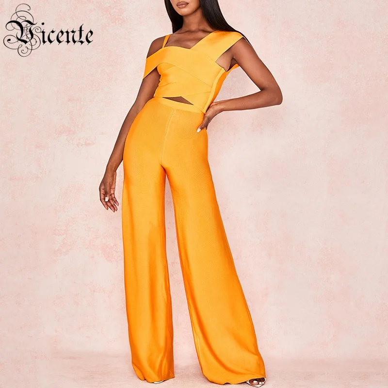 

Vicente 2019 All Free Shipping Trendy Two Pieces Sets Sexy Spaghetti Strap Back Zipper Design Celebrity Party Bandage Pants Suit