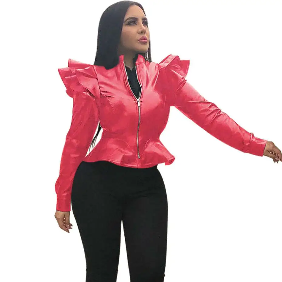 

Sexy Pu Faux Leather Jacket Short Women Top Spring Clothes Plus Size Coat Ladies Oversized Long Sleeve Cropped Jackets