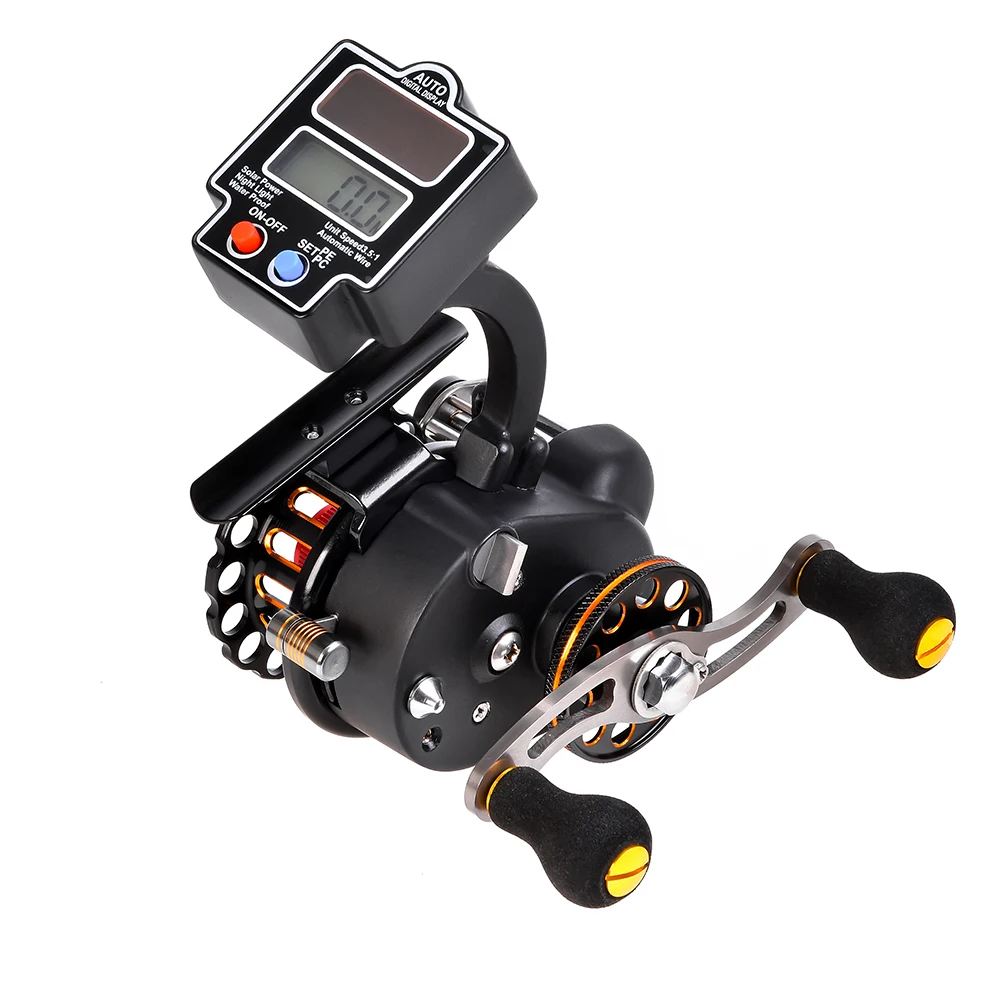 4+1 Ball Bearings 3.5:1 Gear Ratio Right / Left Hand Raft Fishing Reel with Solar Power Digital Line Counter Carp Fishing Tackle