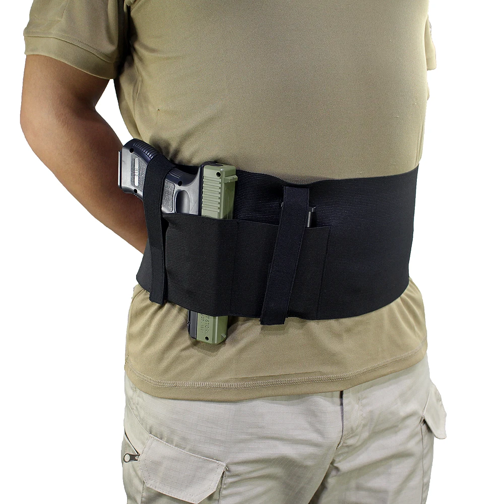Elastic Breathable Concealed Carry Belly Band Holster with Dual Holster Carry 