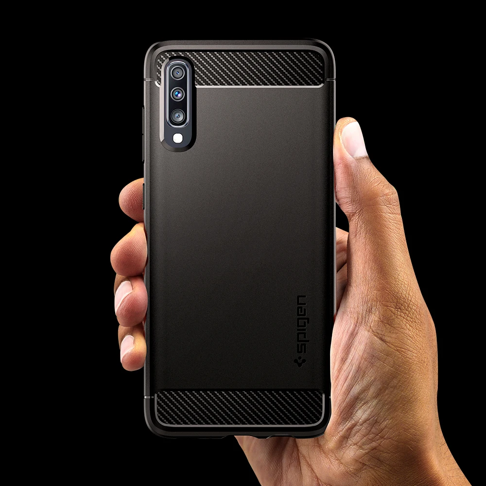 Spigen прочный бронированный чехол для samsung Galaxy A70 матовый черный гибкий ТПУ Anit-Slip ударозащитный чехол 620CS26386