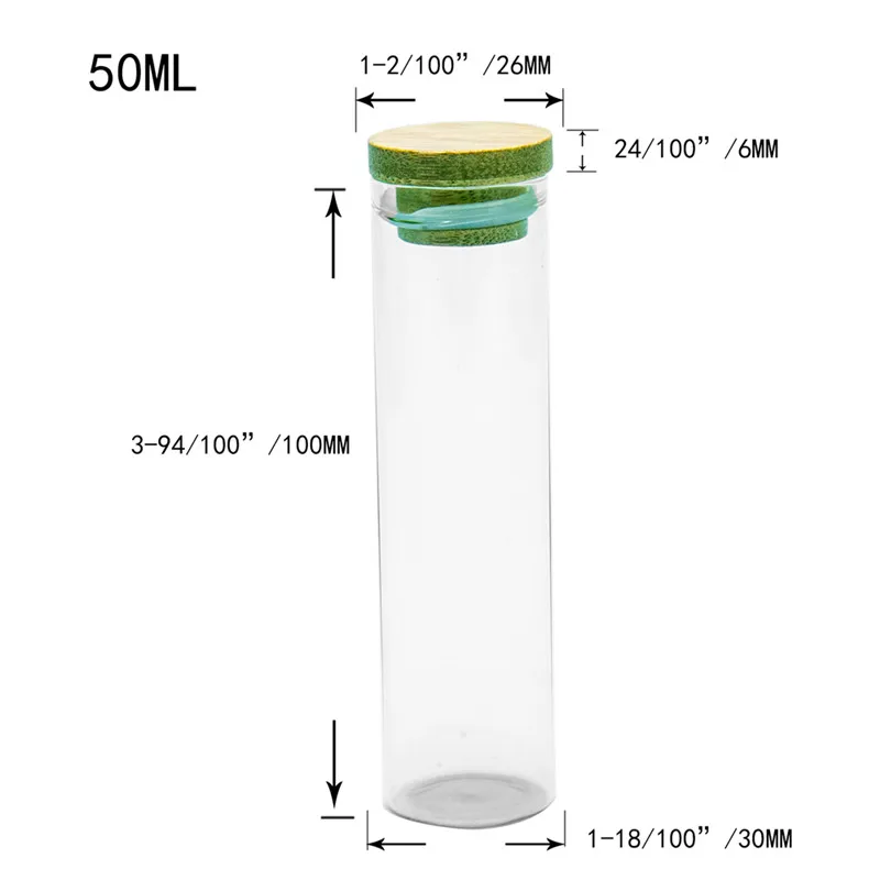 30x100mm-50ml 5 шт., Мини Стеклянная бутылка с бамбуковой крышкой, стеклянные банки для хранения чая, кофе, фасоли, конфеты, еда, деревянная крышка, многофункциональные герметичные бутылки - Цвет: 30x100mm-50ml
