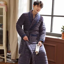 Мужской зимний халат, супер толстый трехслойный хлопковый фланелевый Халат, мужской халат с отворотом, плюс бархатный теплый халат размера плюс