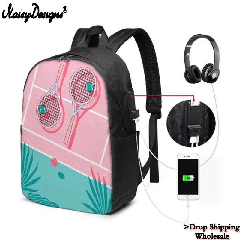 Рюкзак детский с USB-зарядкой ранец принтом для тенниса девочек и подростков