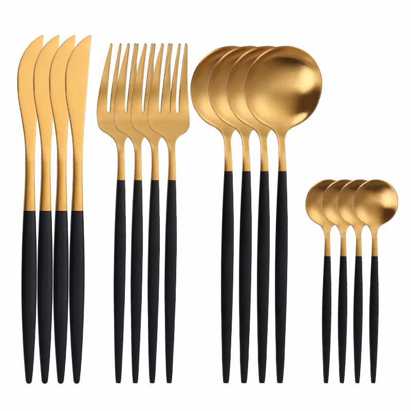 Matte Tableware Spoon Fork Knife Cutlery Set Stainless Steel Dinnerware Black and Gold Dinner Home Eco Friendly Flatware | Дом и сад
