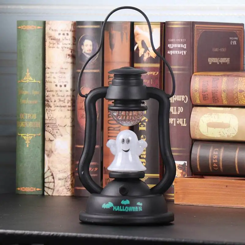 Halloween Decor Flash Led Lantern Neon Night Light Lamp With Handle Ghost Sound Pumpkin Light Haunted House Retro Kerosene Lamp