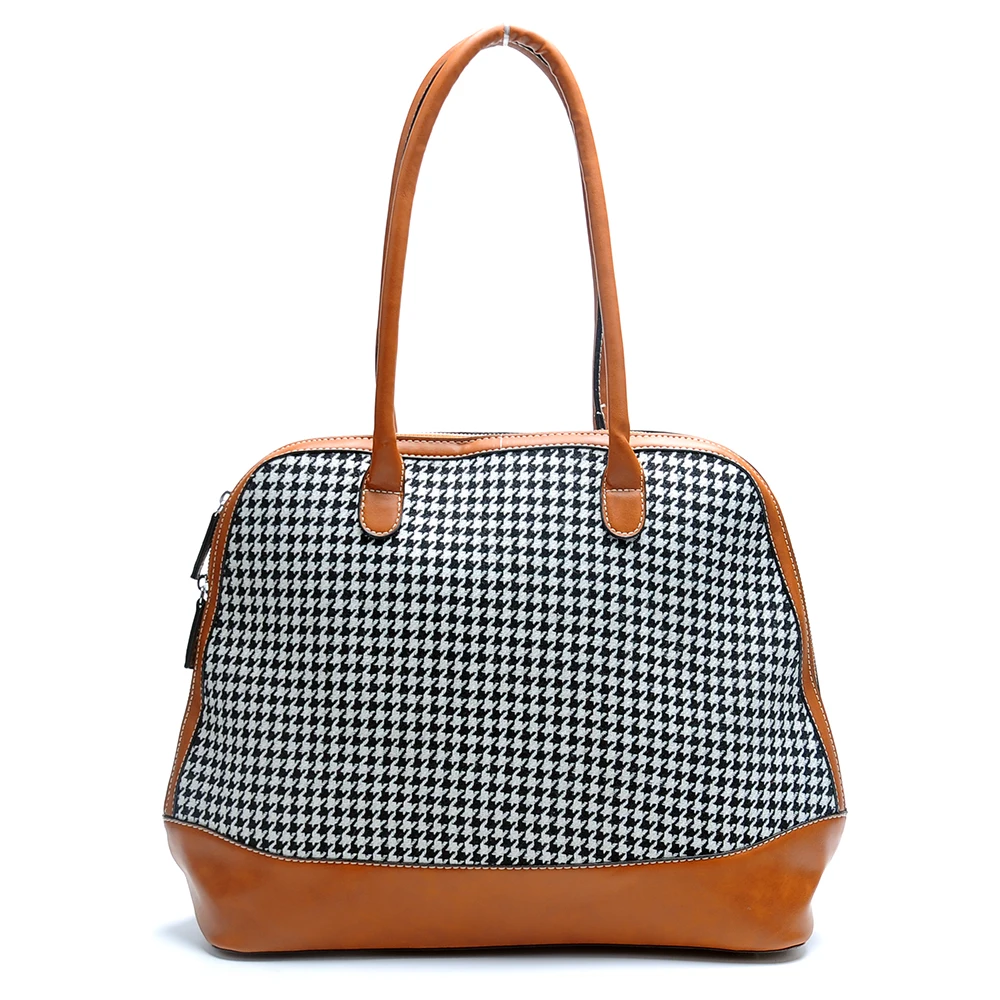 houndstooth Образец рыбы кости шаблон Tote, веганская кожа сетки и Houndsteeth Tote с шипами, индивидуальные в форме ракушки Totes DOM109399 - Цвет: houndstooth