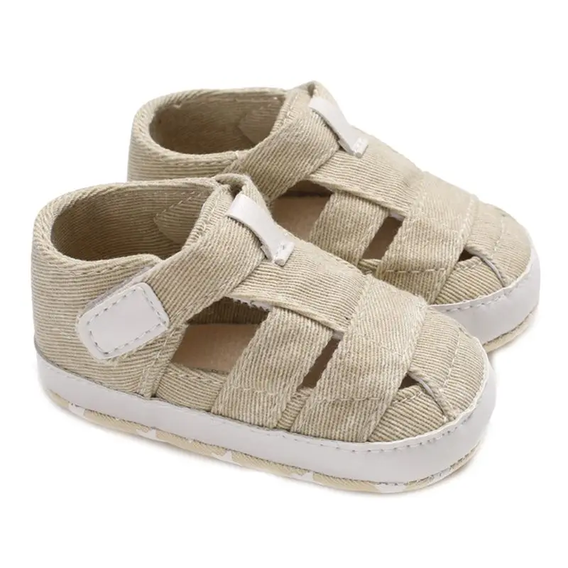Infant Baby Closed-Toe Beach Canvas Sandals Solid Color Soft Sole Non-Slip Toddler Prewalker Crib Summer Outdoor Walking Shoes - Цвет: Apricot