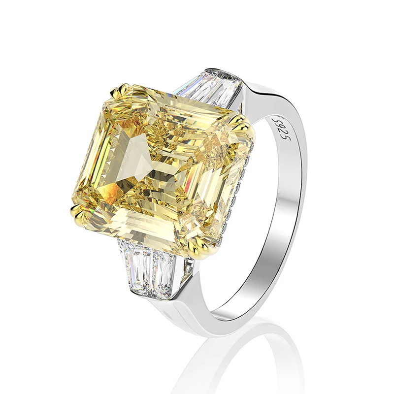 Yellow AINUOSHI 925 пробы серебро 9,0 карат большая изумрудная огранка 3 камня обручальное кольцо с камнем имитация бриллианта Свадебные Серебряные украшения - Gem Color: Yellow