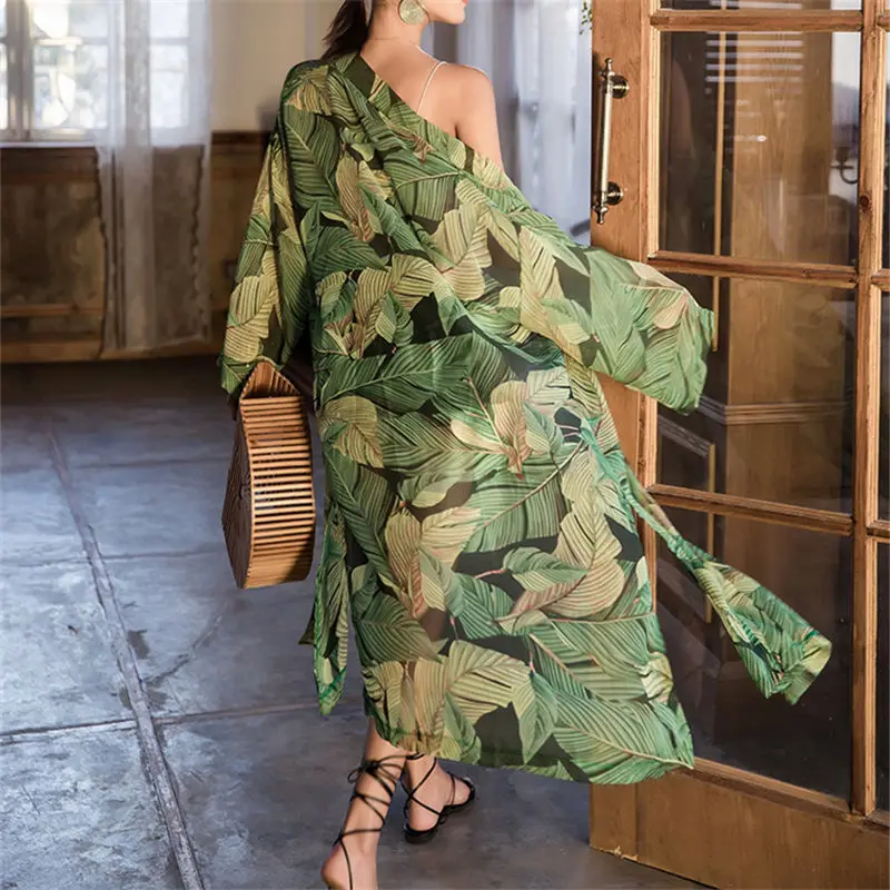 Бохо богемная летняя пляжная одежда синего цвета длинное кимоно Женский