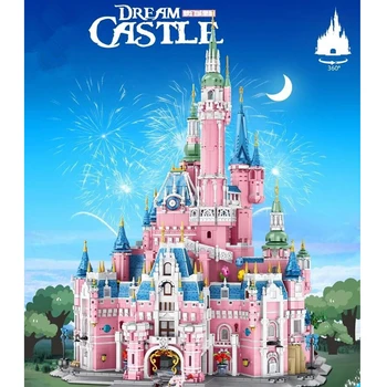 

New 9963PCS Large and difficult street view Pink dream Castle building blocks Winter Chalet Central Courtyard Lunatic Hospital