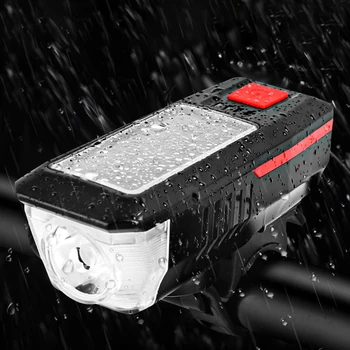 

Solar USB Rechargeable Double Charging Horn Lamp Waterproof Bicycle Headlight Bike Front Light Waterproof + Horn