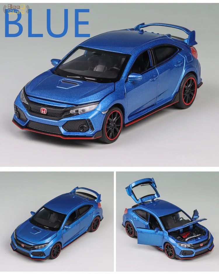 Игрушечная машинка из сплава, 1:32, Honda Civic, музыкальная с подсветкой, машина для литья под давлением, игрушечный транспорт, модель машины с горячим колесом, с дверцами автомобиля, может игрушка