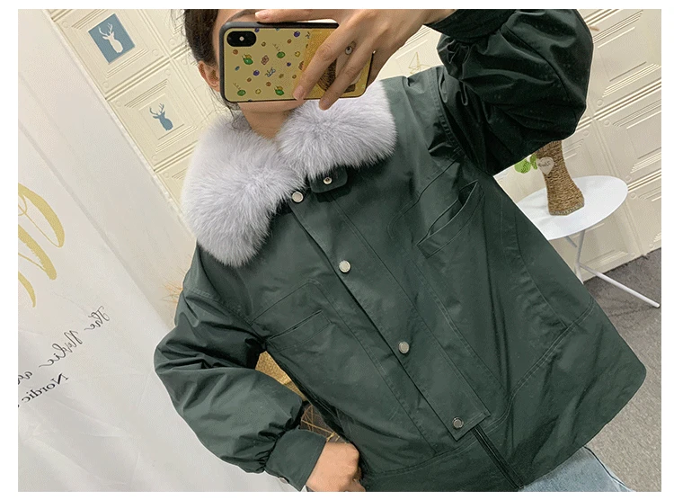 Perfect 2019 new Parka Winter Real Fur Coat Jacket Women Natural Fox Fur Collar Detachable Rex Rabbit Liner Loose Outerwear 4
