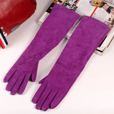 purple Осень/зима модные женские туфли женские ботинки из свиной кожи; замшевая обувь из натуральной кожи с длинными перчатки леди 30/40/50 см; Цвет: черный/розовый/красный классический Luvas Mujer - Цвет: purple