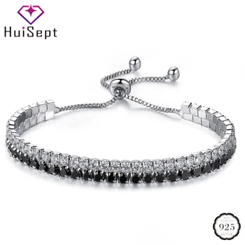 

HuiSept 925 Silver Bracelet with Blue Black Green Cubic Zircon Fashion Jewelry for Female Adjustable Chain Bracelet Wedding Gift