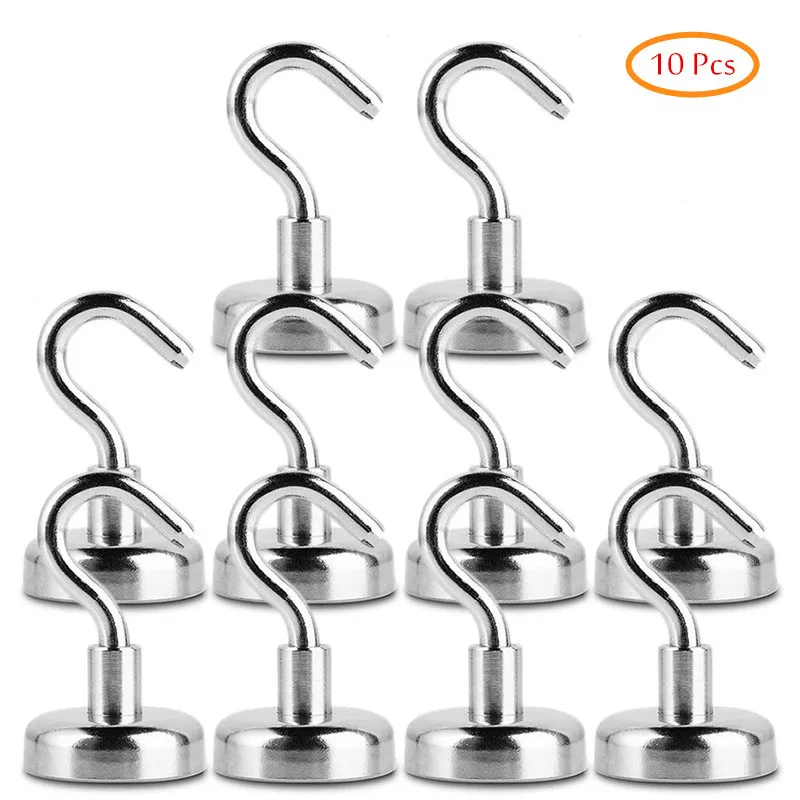 

10pcs Magnetic Hooks Strong Hold Neodymium Magnets Hooks Storage Magnets Office Heavy Duty Home Kitchen Workplace Suction Tools