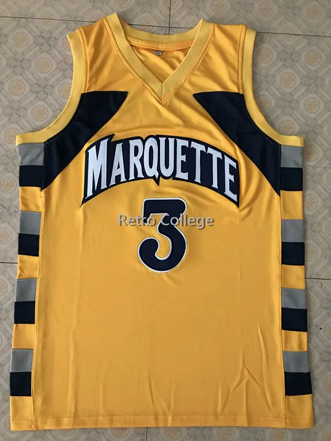 3 Дуэйна Уэйда Колледж MARQUETTE Golden Eagles Возврат Ретро Баскетбол Джерси Для мужчин, сшитые на заказ номер имя майки