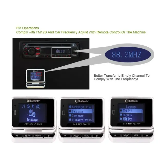 FM12B LCD Screen Wireless FM Transmitter Bluetooth Car MP3 Player