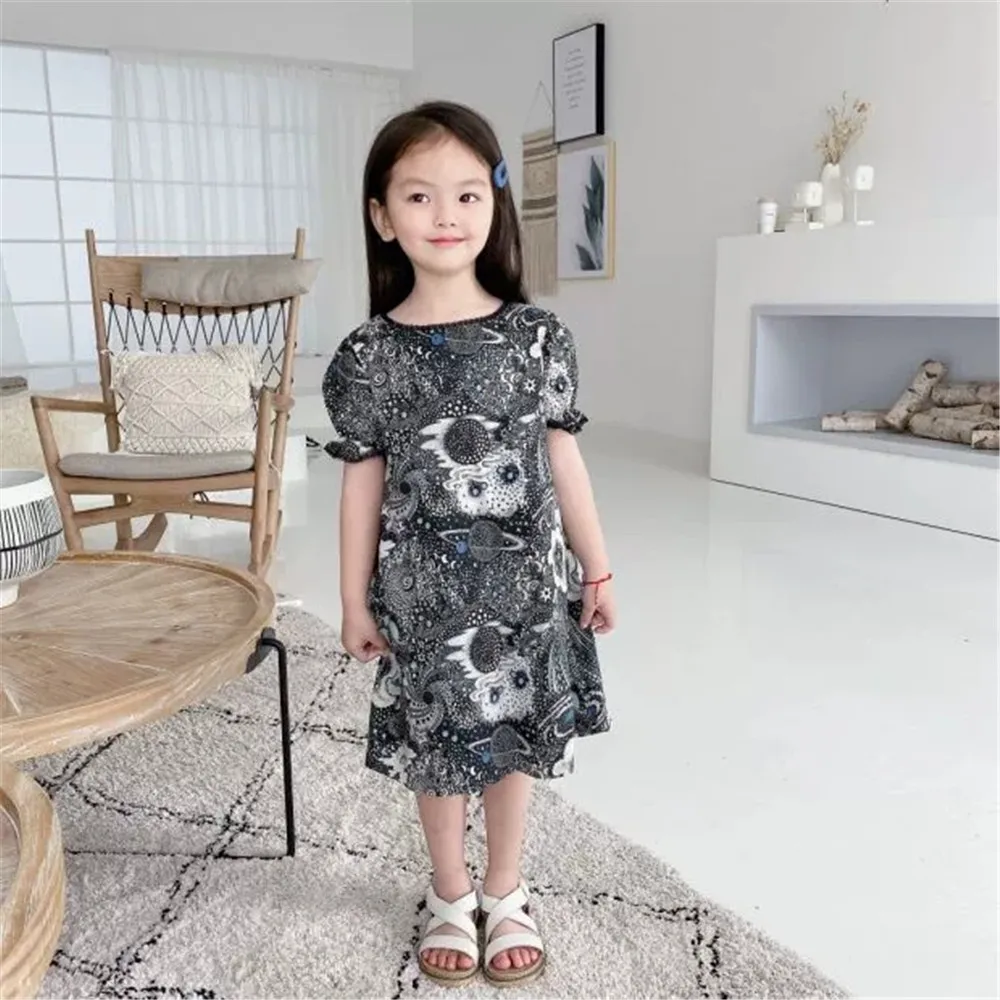

2020 New Girls Fashion Cotton Puff Sleeve Black dress Brand BP Style Girl Dresses Clothings Outwear