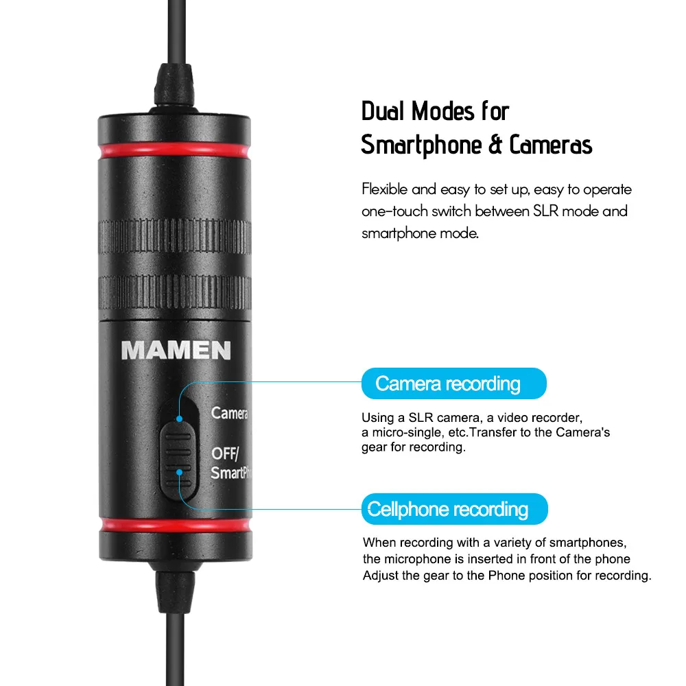 MAMEN KM-D1 конденсаторный петличный микрофон Cilp-on нагрудный микрофон 8 м длина кабеля для телефона и DSLR камеры видеокамеры Аудио Видео