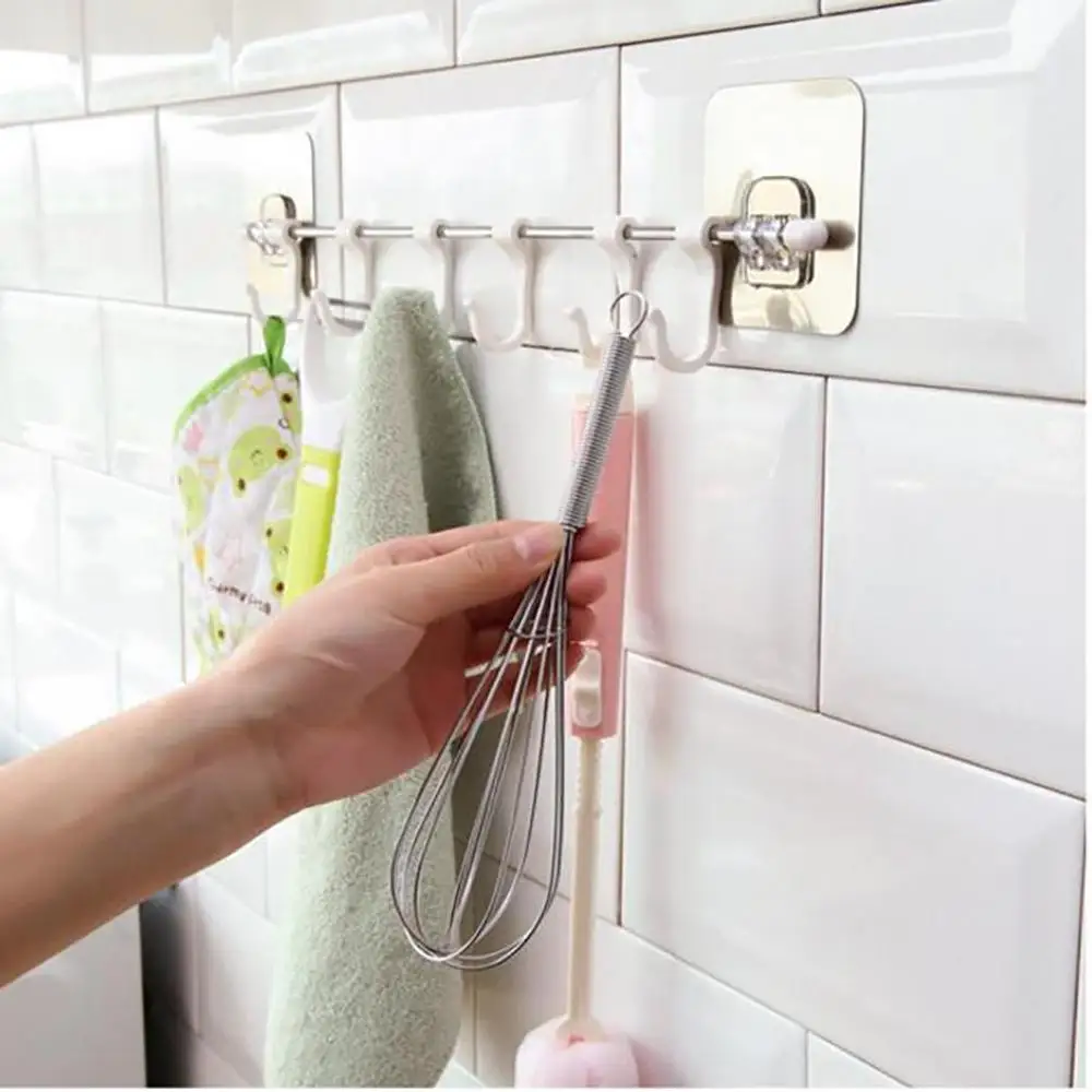 

Kitchen Gabgets Cupboard 6 Hook Home Organizer Storage Rack Pantry Chest Tools Towels Hanger Wardrobe Towel Rack Storage Shelf