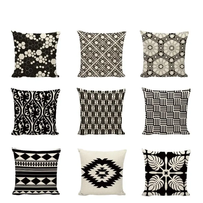 Stylish Black And White Geometry Cushion Covers Ethnic Style Trilateral