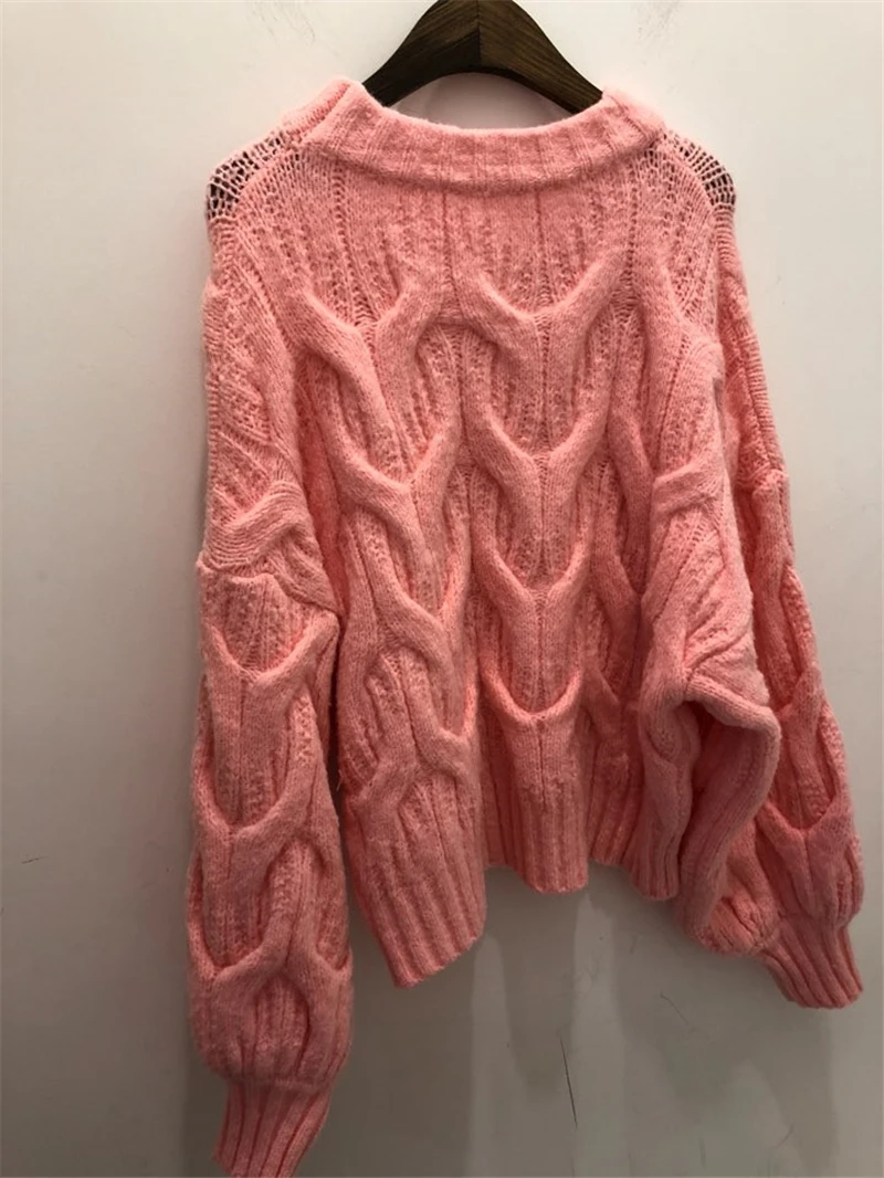 BGTEEVER, круглый вырез, рукав-фонарик, твист, вязаный свитер, женский зимний Повседневный теплый пуловер, свитер, женские джемперы,, вязаные топы