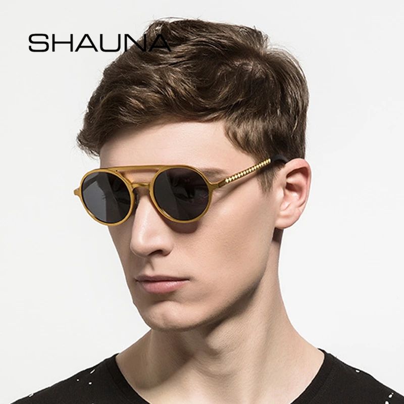 SHAUNA, Новое поступление, классические мужские Модные поляризованные солнцезащитные очки с алюминиевой оправой и магнием, высококачественные мужские очки круглой формы