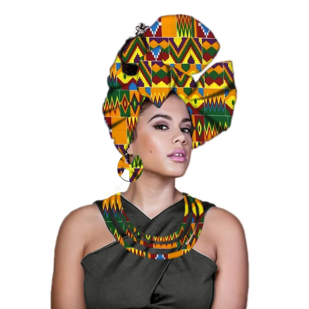 Африканский головной убор нигерийский головной убор Анкара головной убор тюрбан для женщин с Дашики этническое многослойное ожерелье