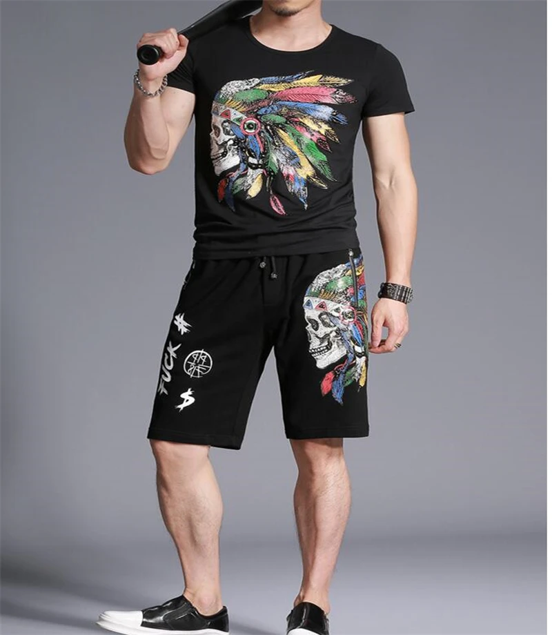 Летний модный брендовый спортивный костюм из 2 предметов тонкий мужской комплект