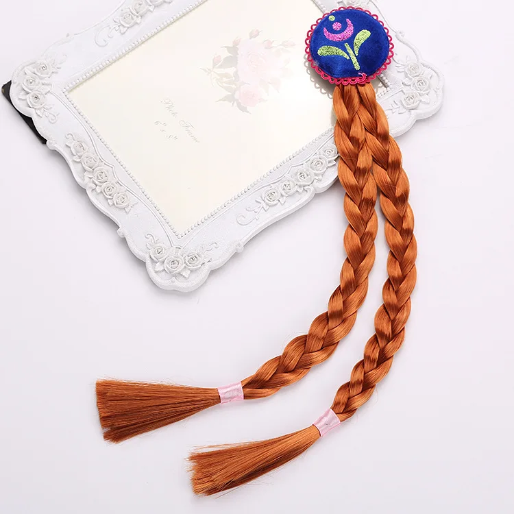 Костюм принцессы Эльзы и Анны; Детский парик; Искусственная коса; корона; волшебная палочка; головной убор; карнавальный костюм эльфа; сказочный костюм; аксессуары; подарки; реквизит для девочек