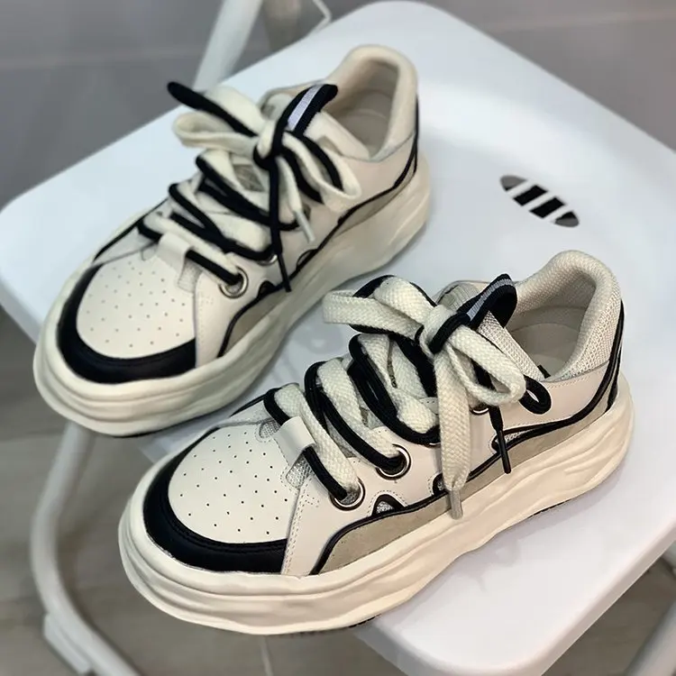 Niche Design Sense Sports White Shoes Female Street Shooting Daddy Thick-soled Trendy Shoes 2021 New Dissolving Shoes Sneakers
