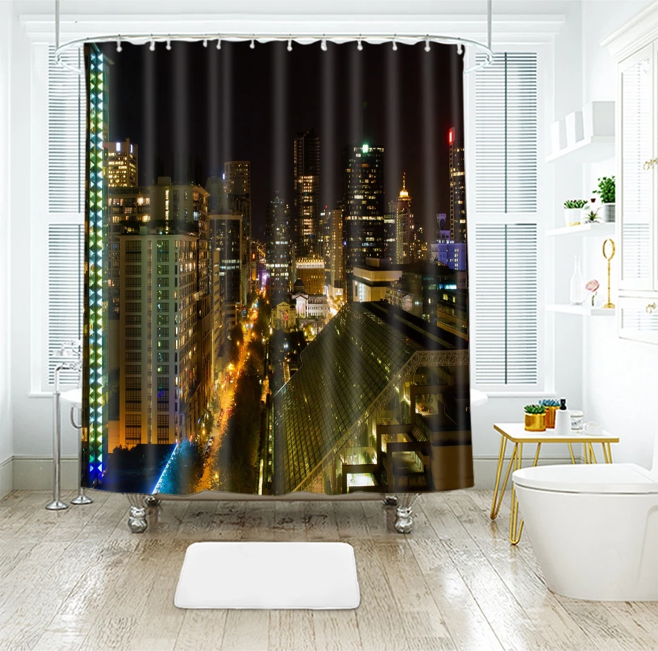 3d Seascape Pattern Bustling Viaduct City Shower Curtains Waterproof Thickened Bath Curtains for Bathroom Customizable