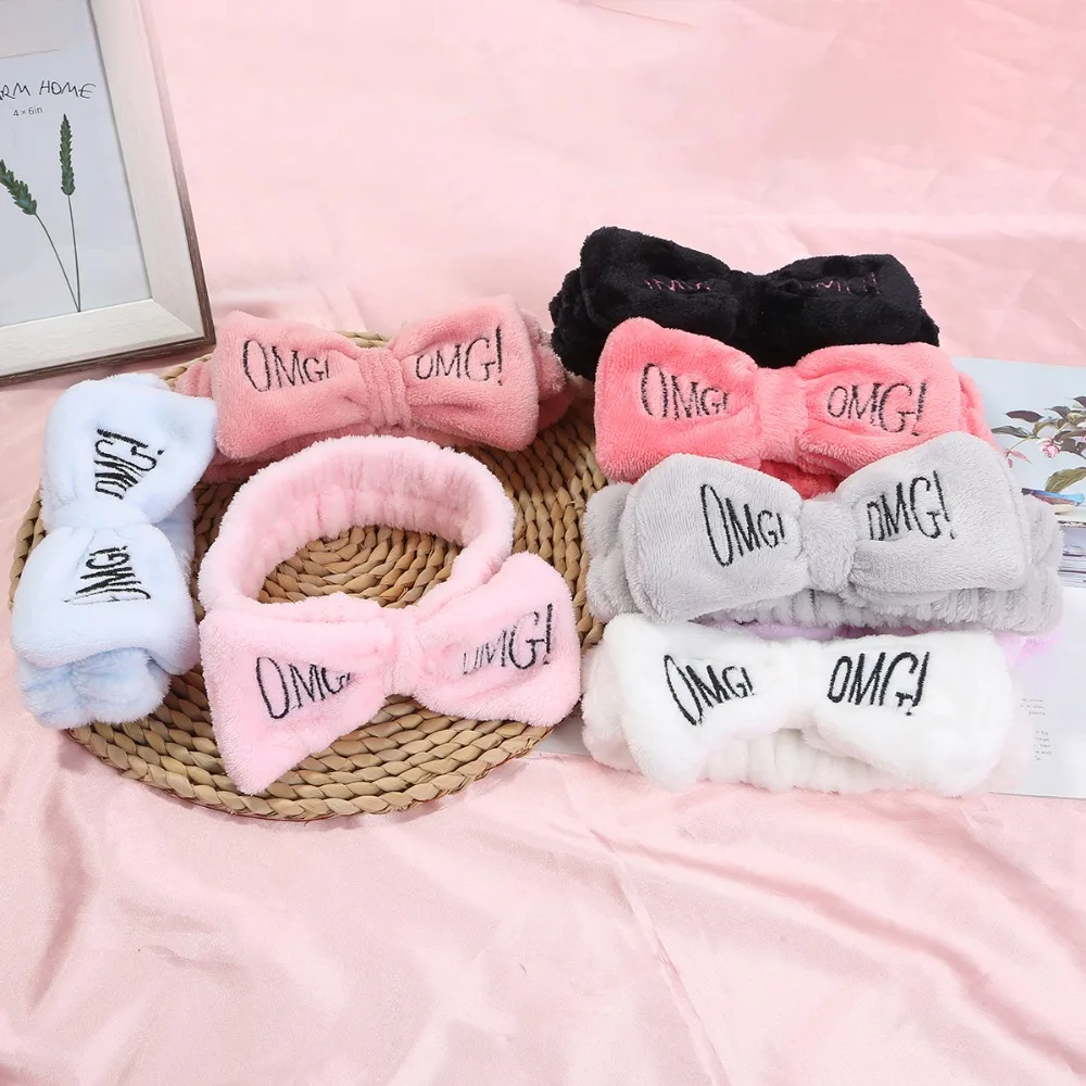 Temperament Fashion New Letter"OMG" Flannel Soft Bow Headbands for Lady Girls Turban Cute Hair Holder  Headwear Hair Accessories Hairclip