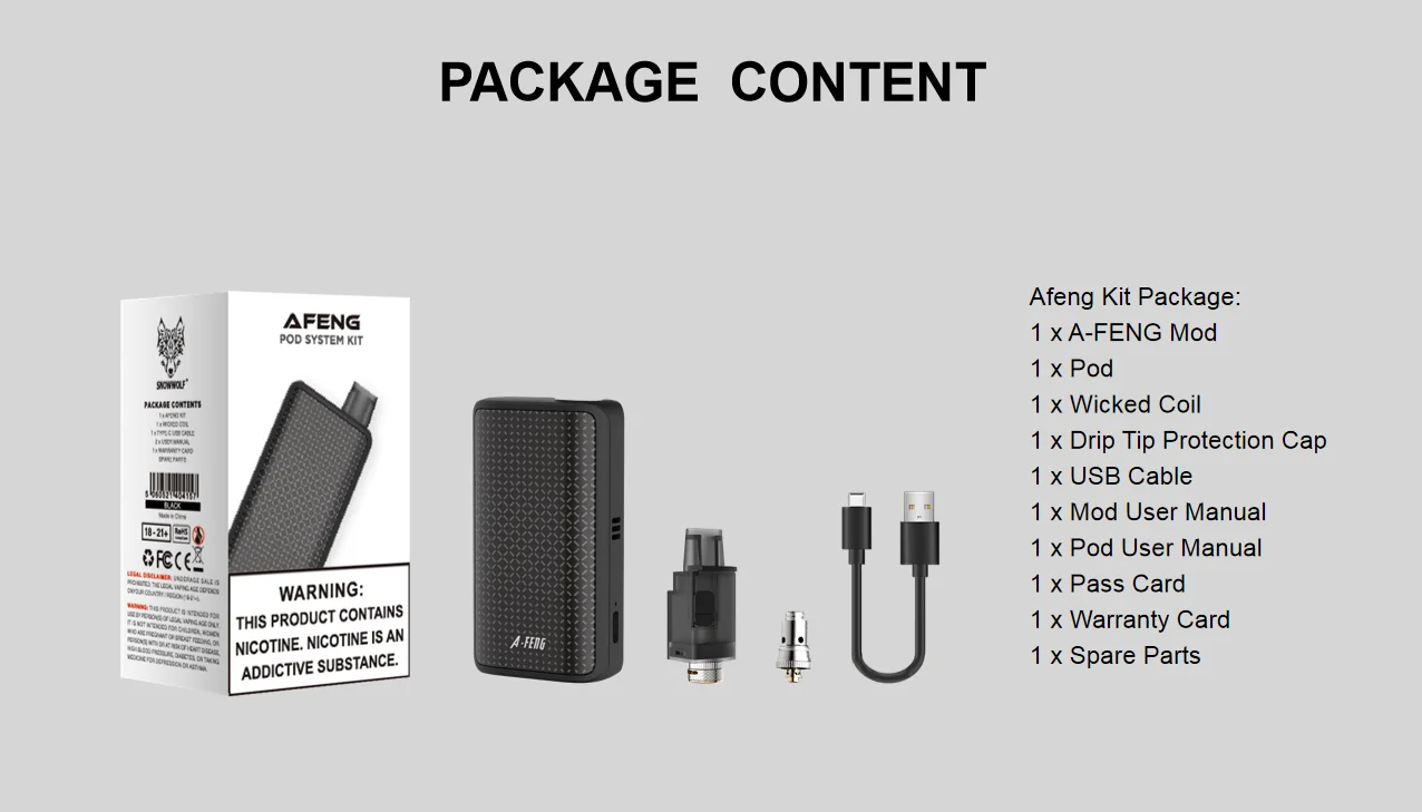 Snowwolf Afeng мод 22 Вт Pod Комплект питание от одной батареи 18650 с 3 мл pod емкость E-Cigs Vape комплект