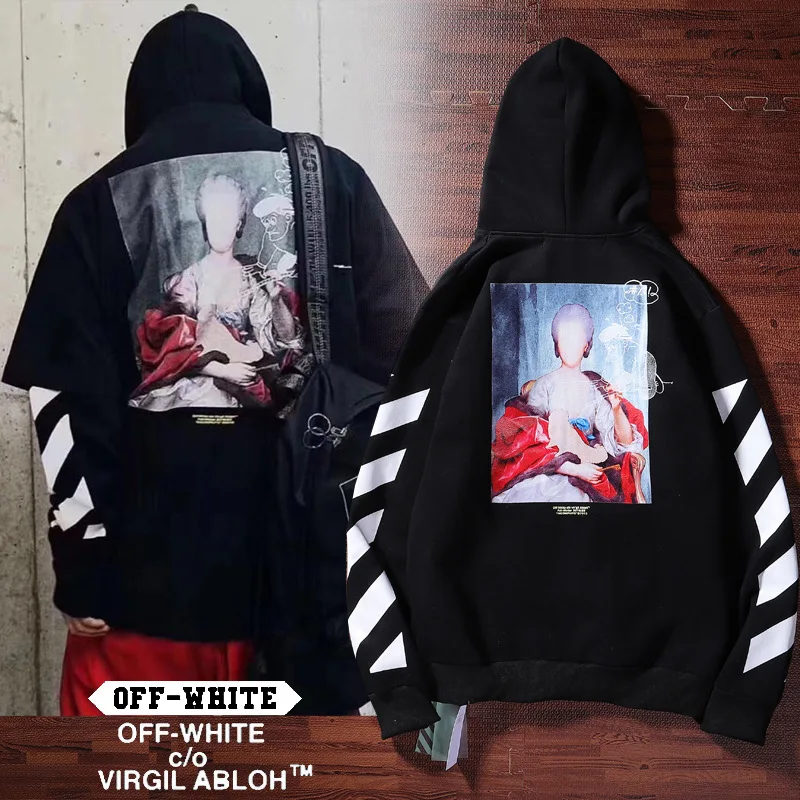 19SS осень зима off-white Marilynna печати плюс бархат кардиган с капюшоном Толстовка