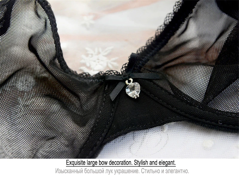 Классический сплошной черный бюстгальтер Марля прозрачный комплект бюстгальтера Сексуальное женское белье выдалбливают прозрачные комплекты нижнего белья