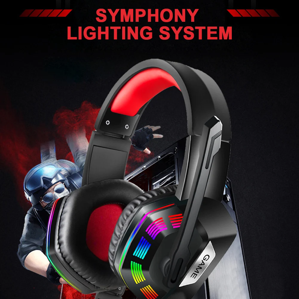 Wired Gaming Headset Professional With Microphone Omnidirectional Colorful Lights Noise Cancelling Accessories Stereo Headphone