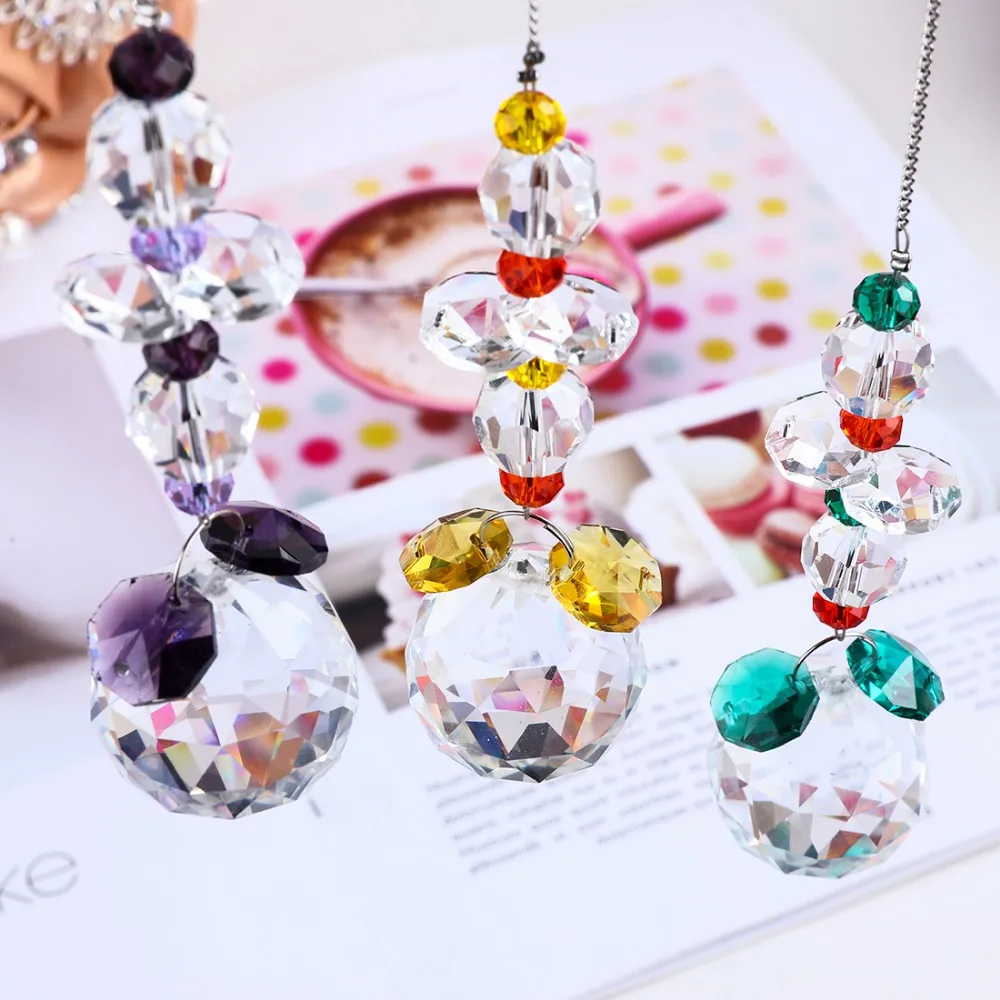 H&D Glass Crystal Ball Prism Rainbow Maker Chakra Hanging Suncatcher Window Sun Catcher Gift Home Wedding Decoration,Pack of 3