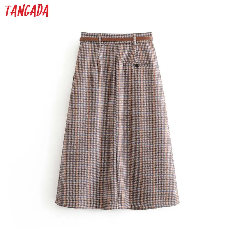 Tangada, английский стиль, женская плиссированная юбка миди, faldas mujer, винтажная, с поясом, для женщин, для офиса, для девушек, шикарные юбки до середины икры, 6A331