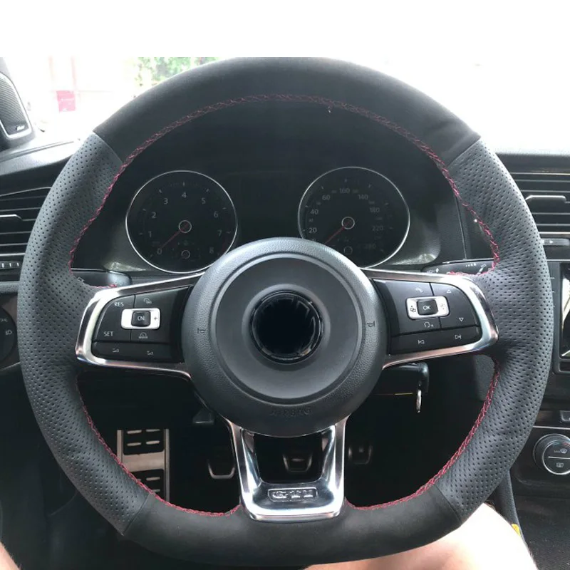 WCaRFun черный замшевый чехол рулевого колеса автомобиля для Volkswagen VW Golf 7 GTI Golf R MK7 VW Polo GTI Scirocco - Название цвета: style 04