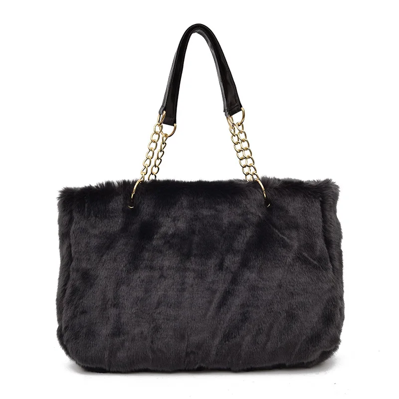 Модная плюшевая большая женская сумка, новинка, темперамент, мохнатая сумка на цепочке, сумка через плечо, сумка-мешок - Цвет: Dark Gray