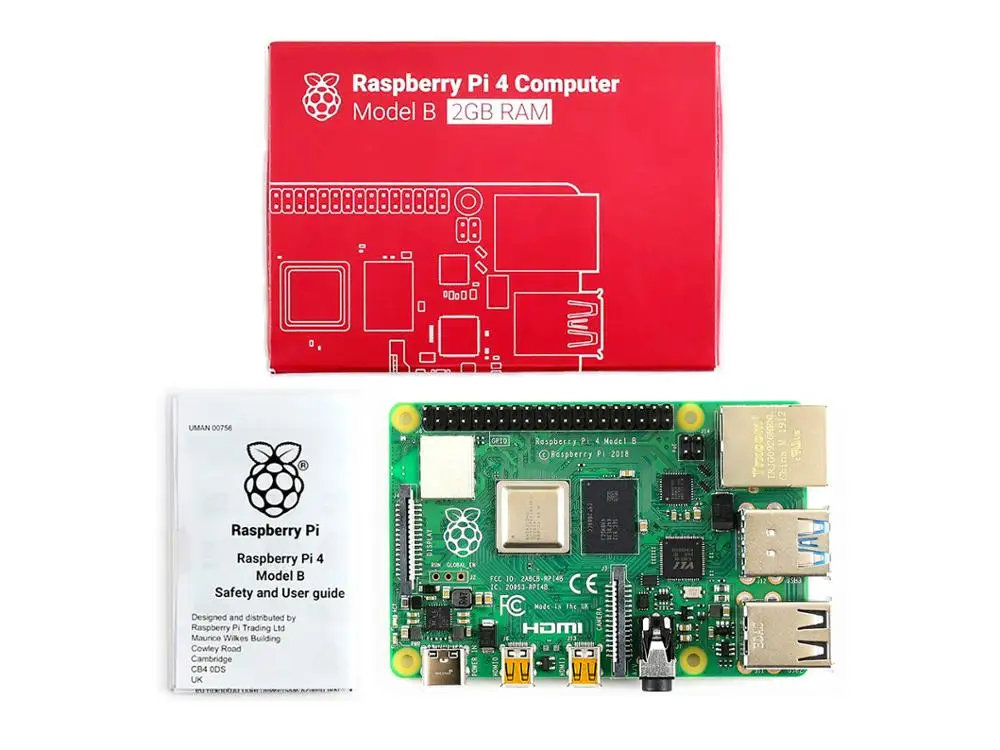 PI4B-2GB Raspberry Pi 4 модели B 2 ГБ/4 ГБ Оперативная память 64 бит 1,5 ГГц quad-core Gigabit Ethernet Bluetooth 5,0 Тип usb C блоком питания - Комплект: PI4B-2GB