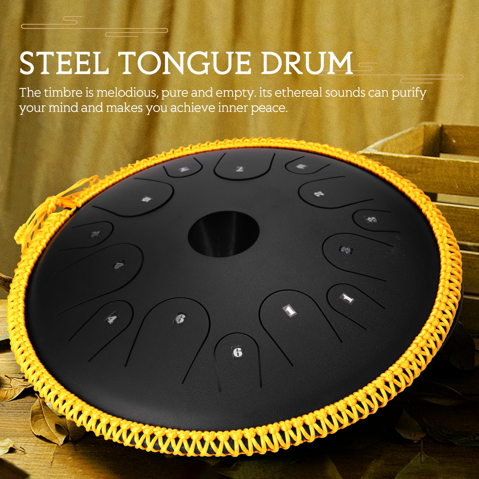 PROD 1005002050663333 15 inch 14-Tone Steel Tongue Drum Mini Hand Pan
Drums with Drumsticks Percussion Musical Instruments
