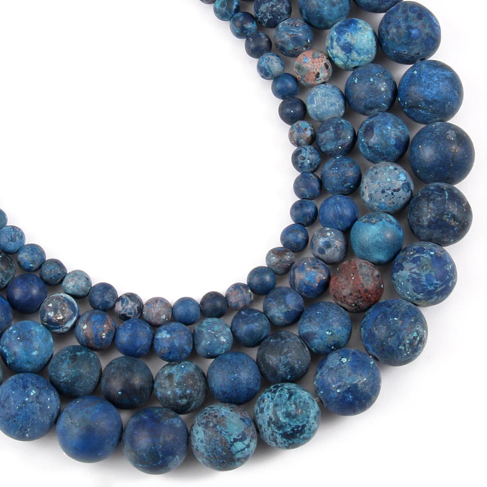 Natural American Blue Turquoises Matte Howlite Round Loose Stone Beads Jewelry Making DIY Bracelet Accessories 15'' 4-10mm
