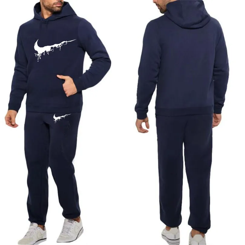 Navy blue63 Модный бренд, спортивная одежда, теплый принт, мужской спортивный костюм, флисовая толстовка, спортивный костюм для фитнеса и бега - Цвет: Navy blue63