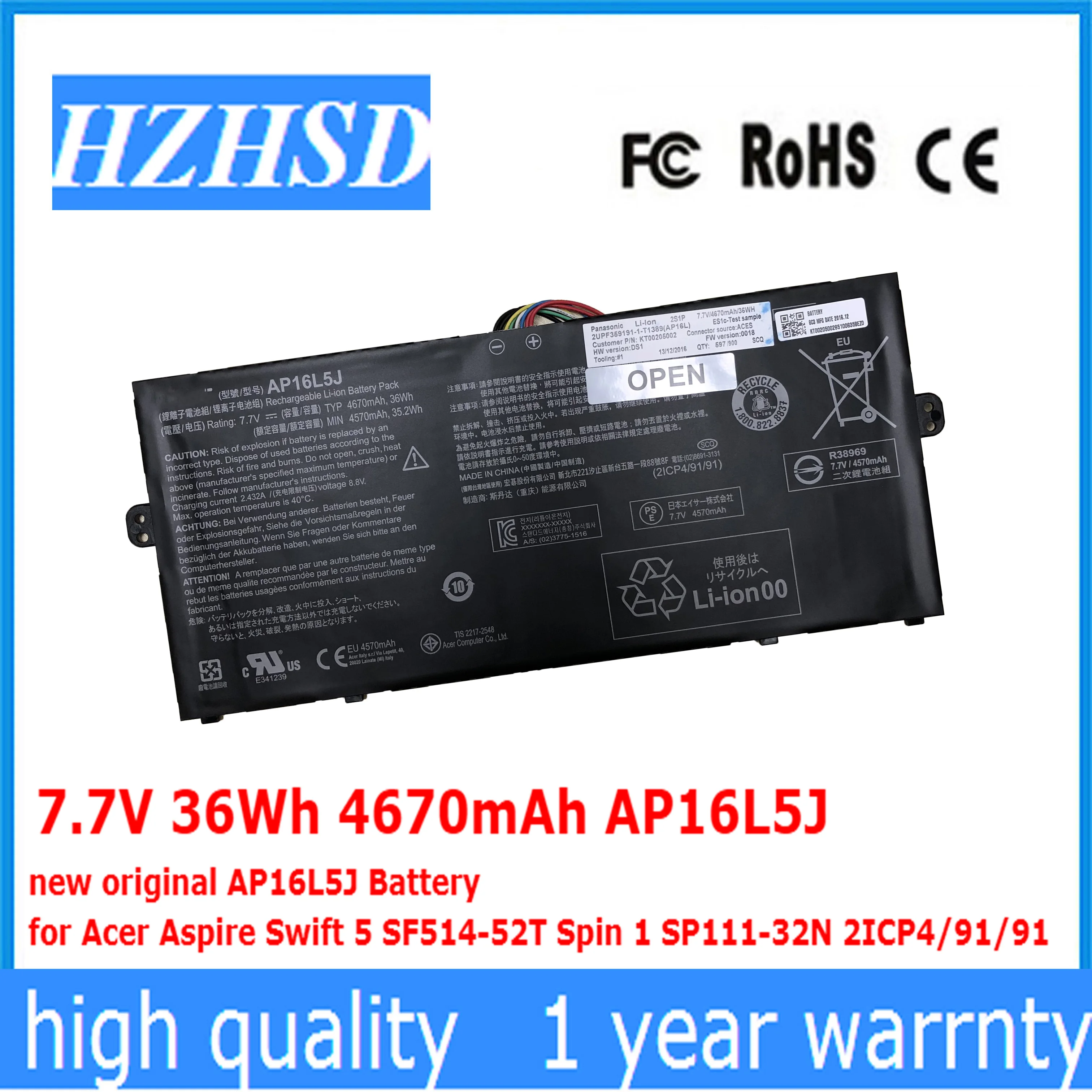 Аккумулятор AP16L5J для Acer Aspire Swift 5 SF514-52T Spin 1 SP111-32N 2ICP4/7 7 4670 в 36 Вт/ч 91/91 мАч | Запчасти